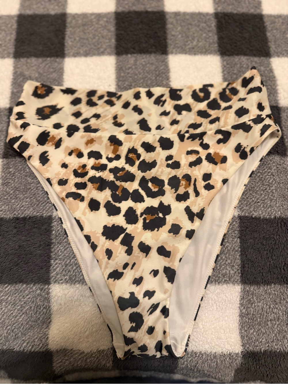 aerie High-Waist Leopard Print Bikini Bottoms in Cream, Black, and Brown